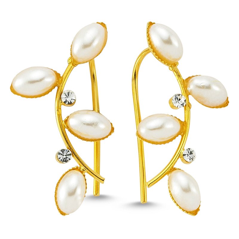 Brass Pearl & Diamond Ear Cuffs & Climber Earrings