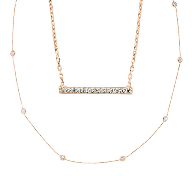 Bar and Mimosa Necklace Set in Rose Gold - amoriumjewelry