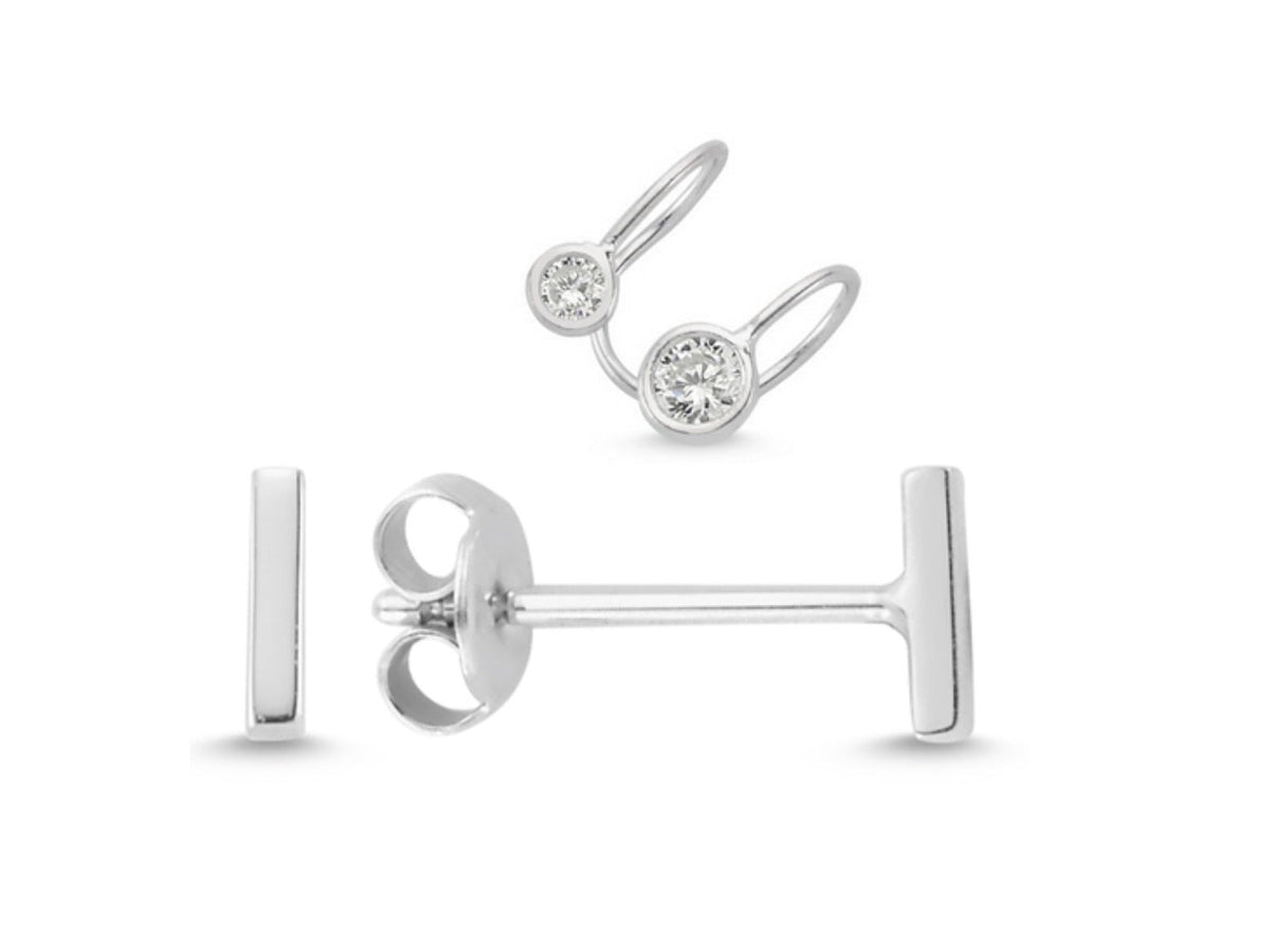 Bezel & Flat Bar Stud Earrings Set in Silver - amoriumjewelry