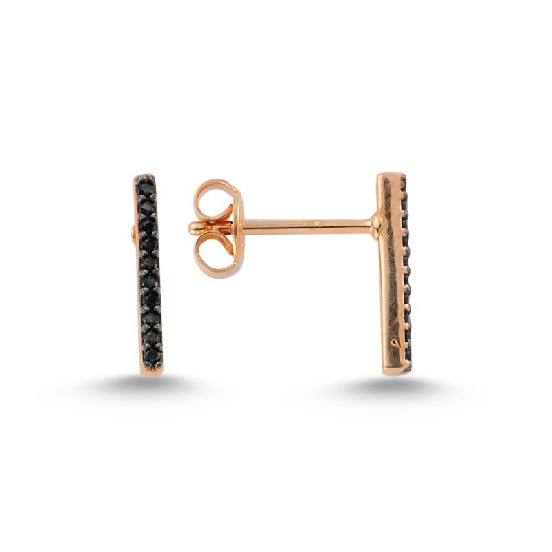 Black Bar Earring Studs in Rose Gold - amoriumjewelry