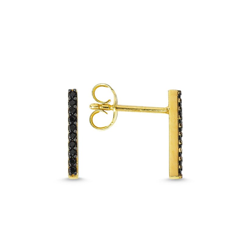 Black Bar Stud Earrings in Gold - amoriumjewelry