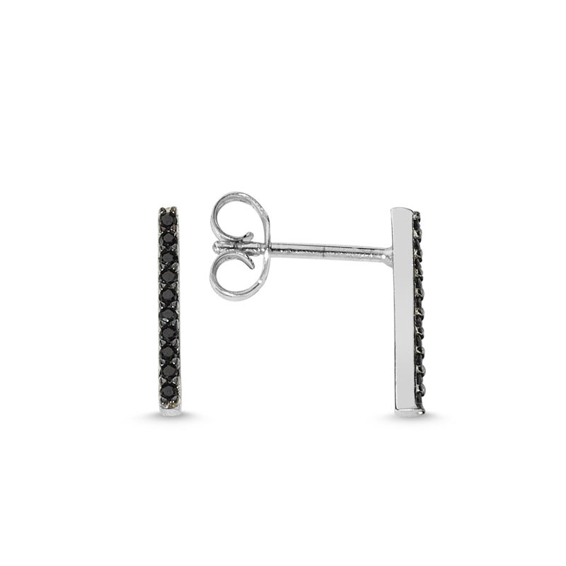 Black Bar Stud Earrings in Silver - amoriumjewelry