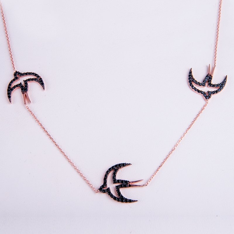 Black Bird Necklace in Rose Gold - amoriumjewelry