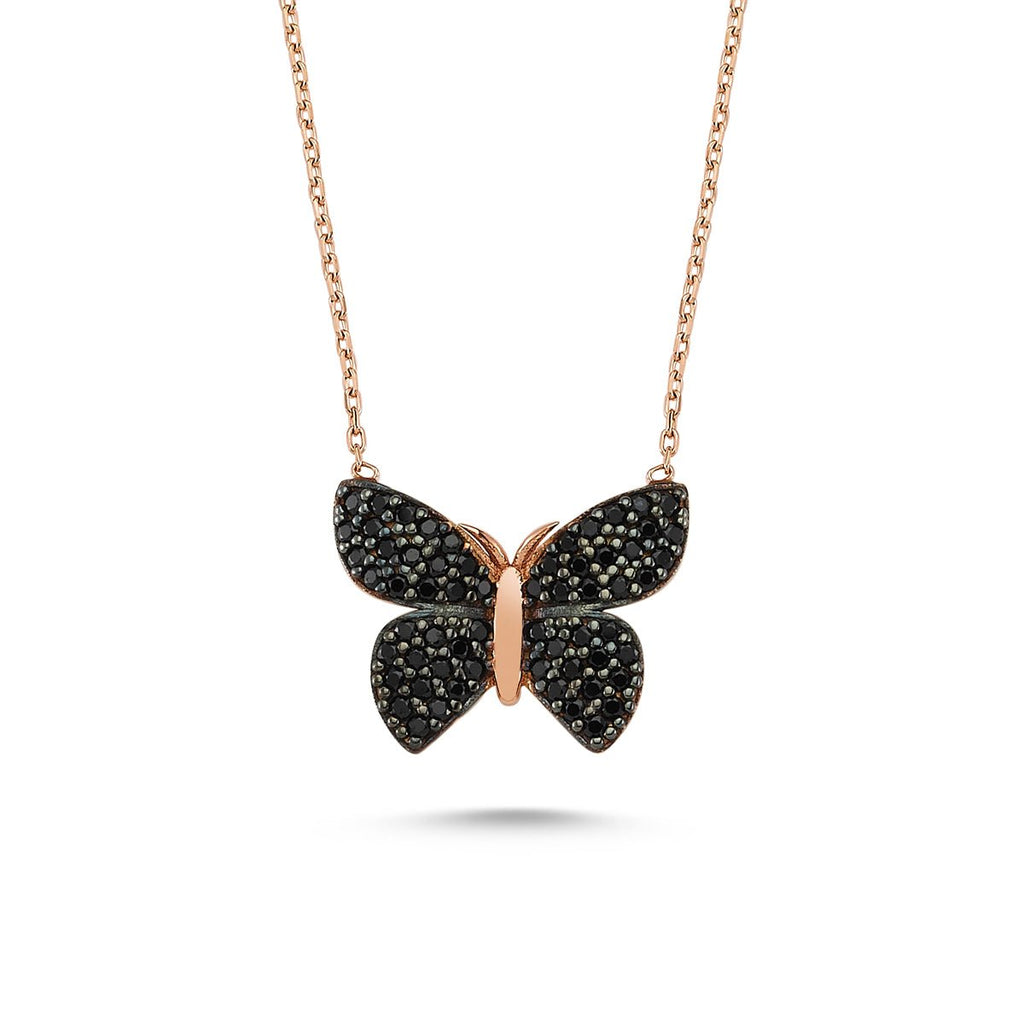Black Butterfly Necklace in rose gold - amoriumjewelry