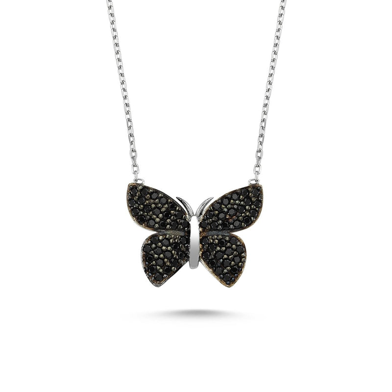 Black Butterfly Necklace in silver - amoriumjewelry