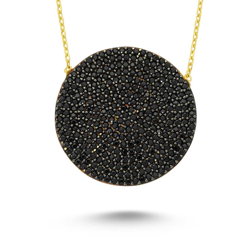 Black Circle Disk Necklace in Gold - amoriumjewelry