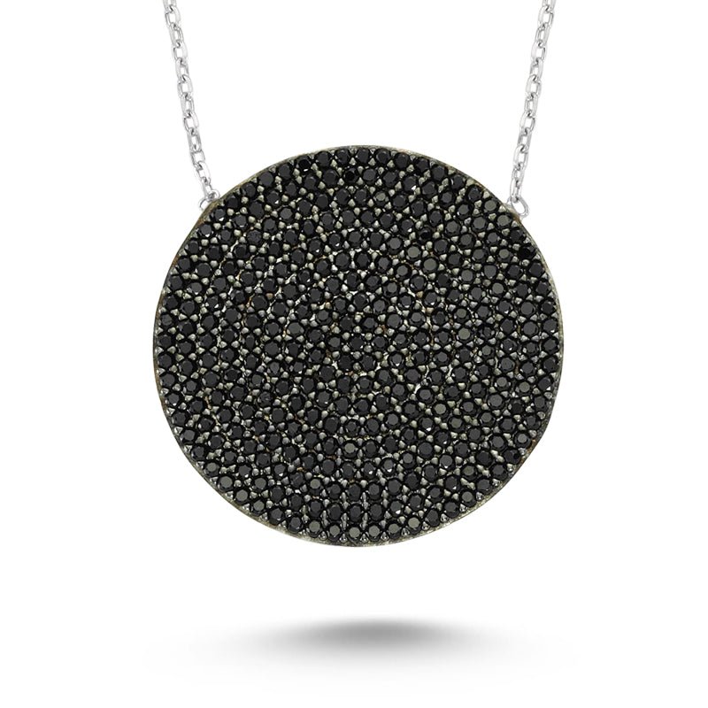 Black Circle Disk Necklace in Silver - amoriumjewelry