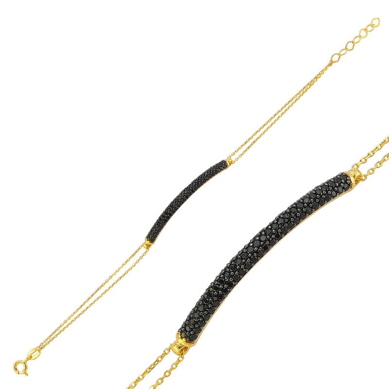 Black Curved Bar Bracelet in gold - amoriumjewelry