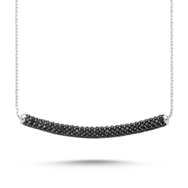 Black Curved Bar Necklace in silver - amoriumjewelry