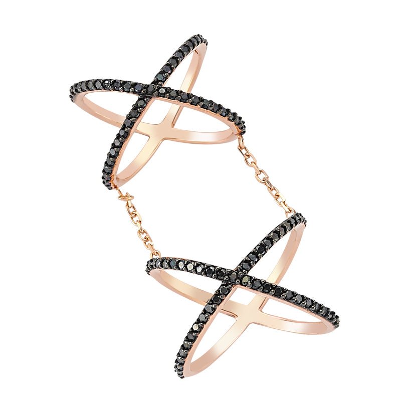 Black Double X Statement Ring in Rose Gold - amoriumjewelry