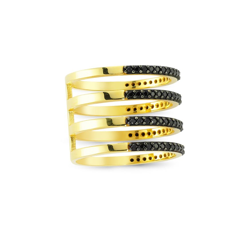 Black Four Lines Ring in Gold - amoriumjewelry