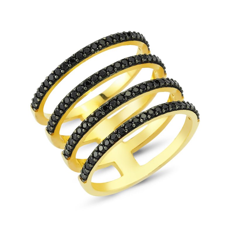 Black Four Lines Ring in Gold - amoriumjewelry