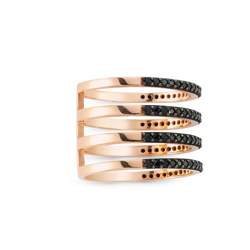 Black Four Lines Ring in Rose Gold - amoriumjewelry