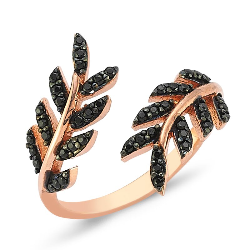 Black Leaves Ring in Rose Gold - amoriumjewelry
