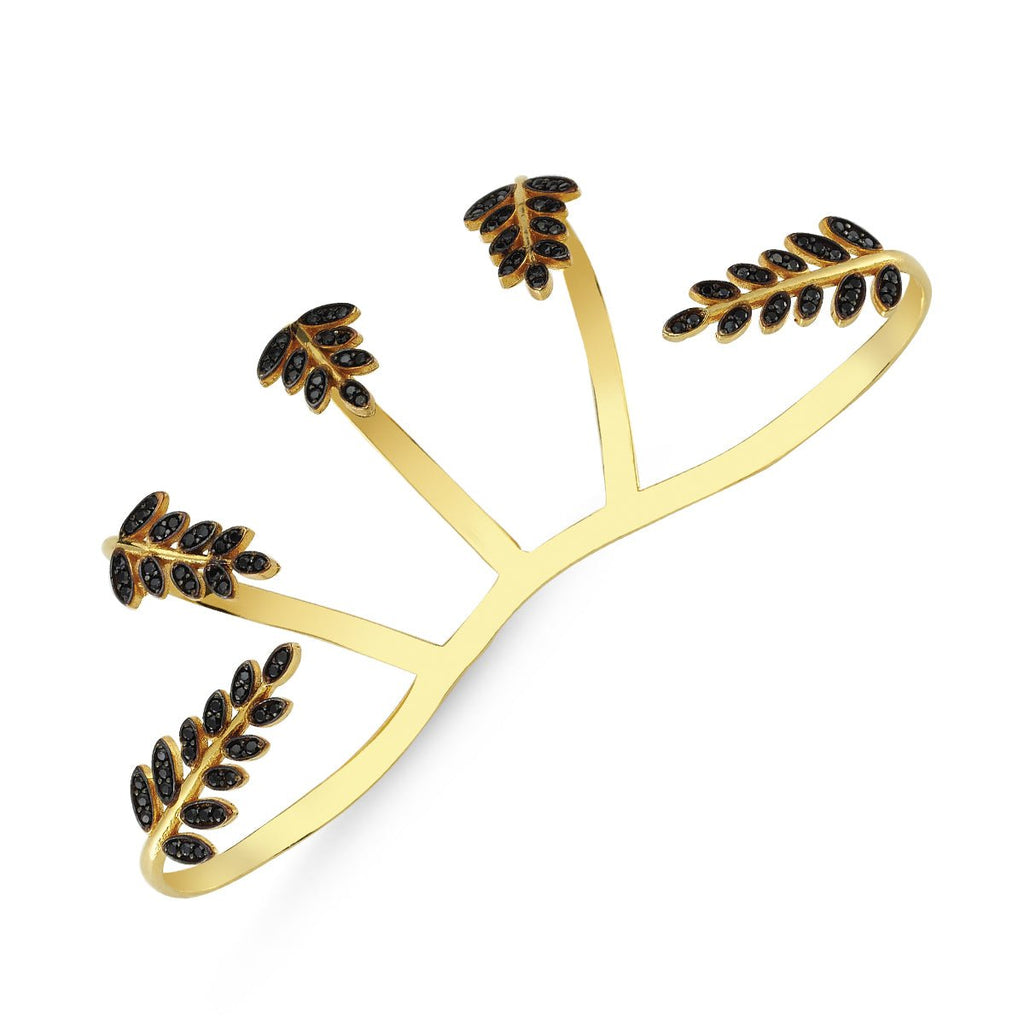 Black Palm Hand Cuff in Gold - amoriumjewelry