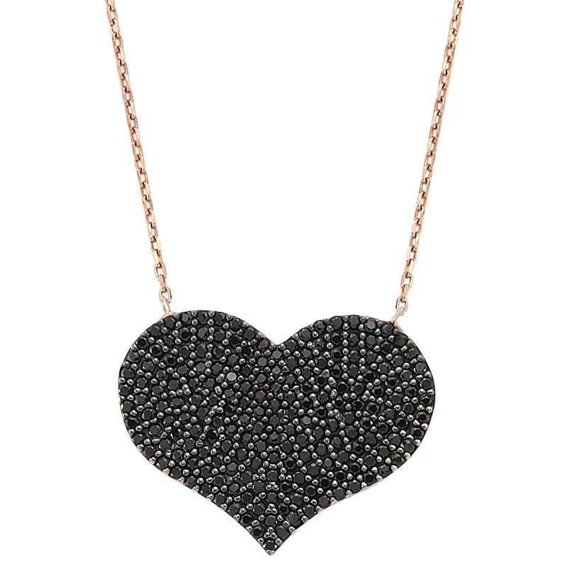 Black Rose Gold Heart Necklace With Diamonds - amoriumjewelry