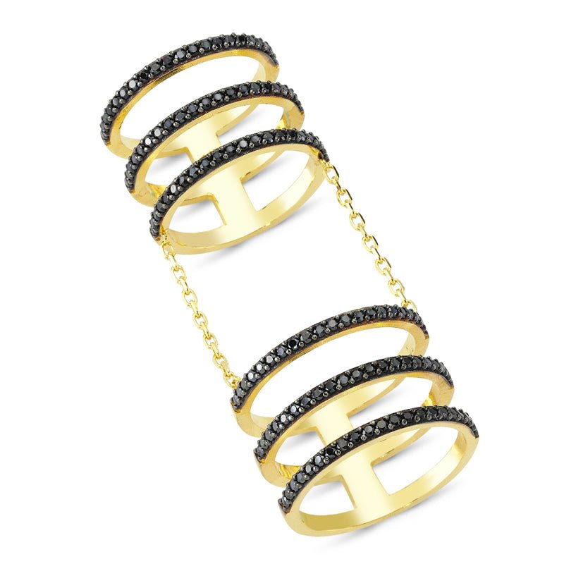Black Six Lines Ring in Gold - amoriumjewelry