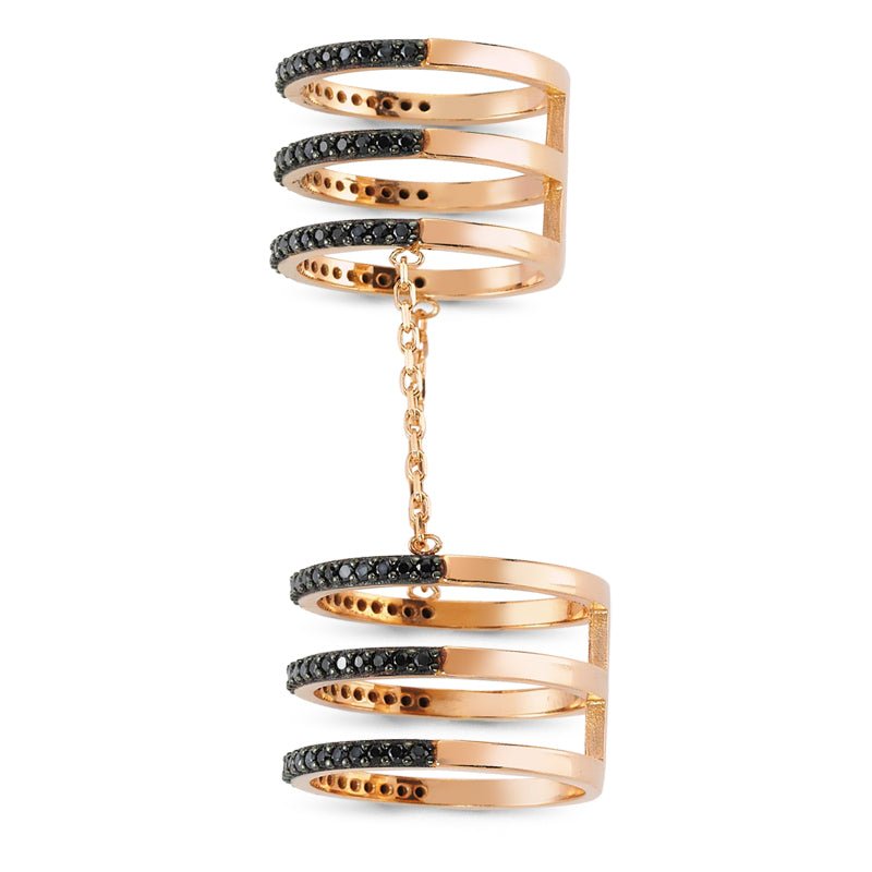 Black Six Lines Ring in Rose Gold - amoriumjewelry