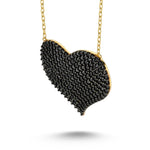 Black Sterling Silver Heart Necklace with Diamonds - amoriumjewelry