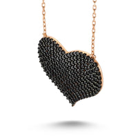 Black Sterling Silver Heart Necklace with Diamonds - amoriumjewelry