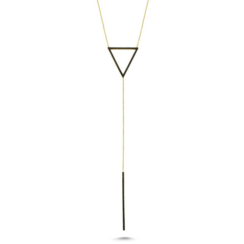 Black Triangle and Line Necklace in Gold - amoriumjewelry