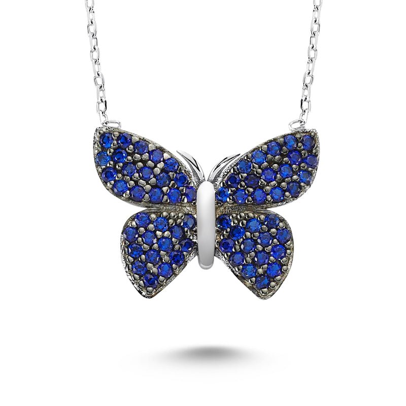 Blue Butterfly Necklace in Silver - amoriumjewelry