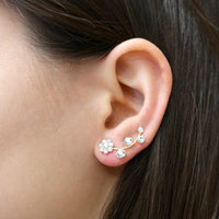Brass Diamond Flower Ear Cuff Earrings - amoriumjewelry