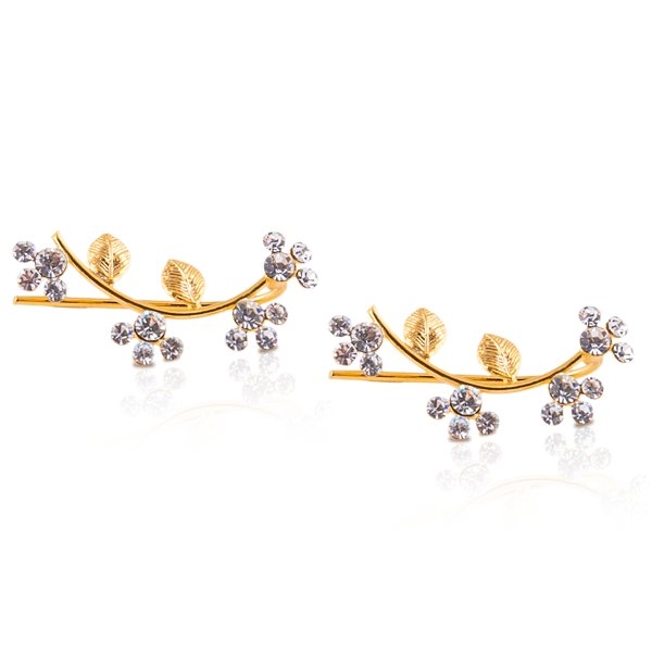 Brass Flower and Leaf Ear Cuff Earrings - amoriumjewelry