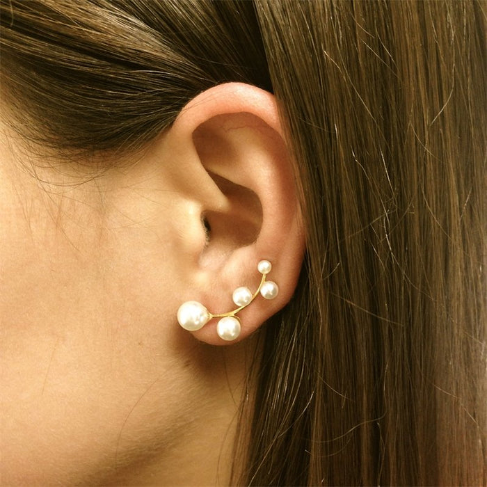 Brass Pearl Ear Cuff Earrings - amoriumjewelry