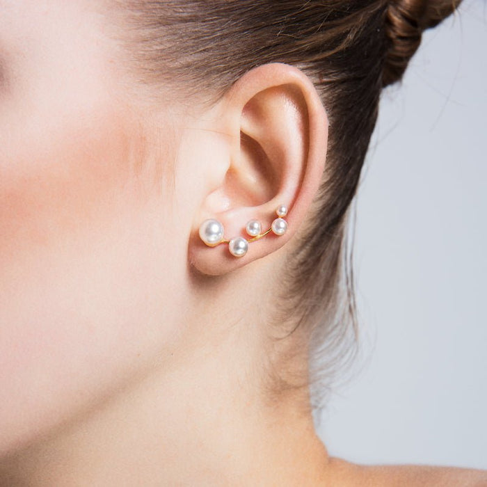 Brass Pearl Ear Cuff Earrings - amoriumjewelry