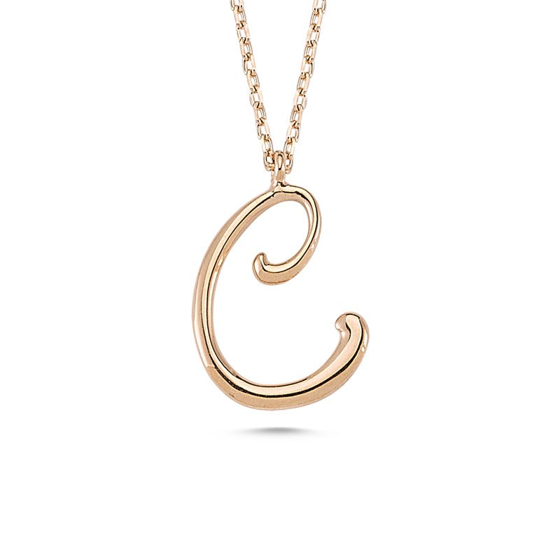 C Initial Necklace Rose Gold - amoriumjewelry