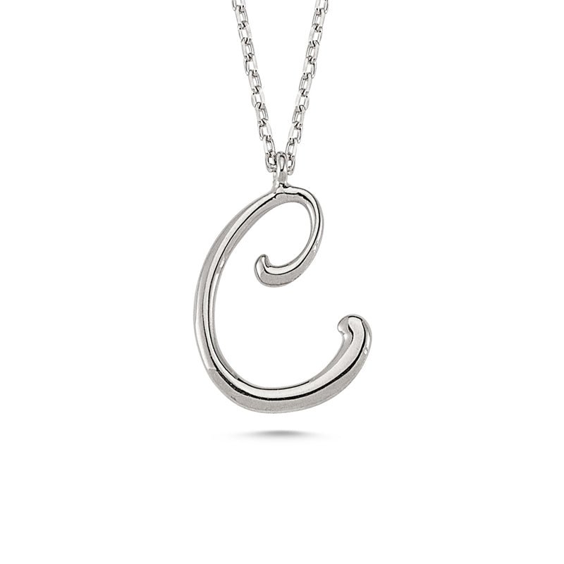 C Initial Necklace Silver - amoriumjewelry