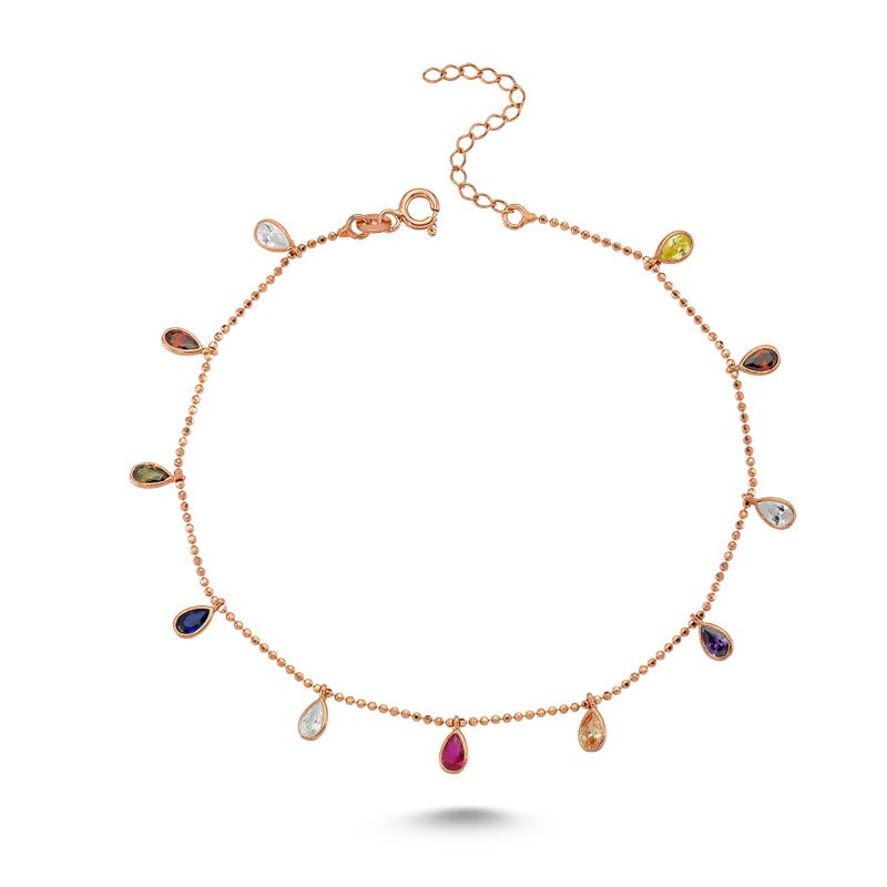 Colorful Drop Anklet in Rose Gold - amoriumjewelry