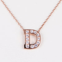 D Letter Mini Initial Silver Necklace with Clear Crystal - amoriumjewelry