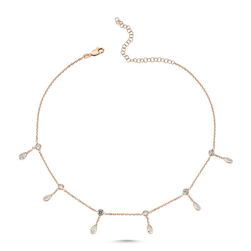 Dainty Choker Necklace with tear drops in rose gold - amoriumjewelry