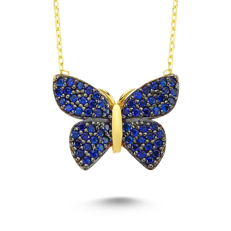 Dark Blue Butterfly Necklace in gold - amoriumjewelry