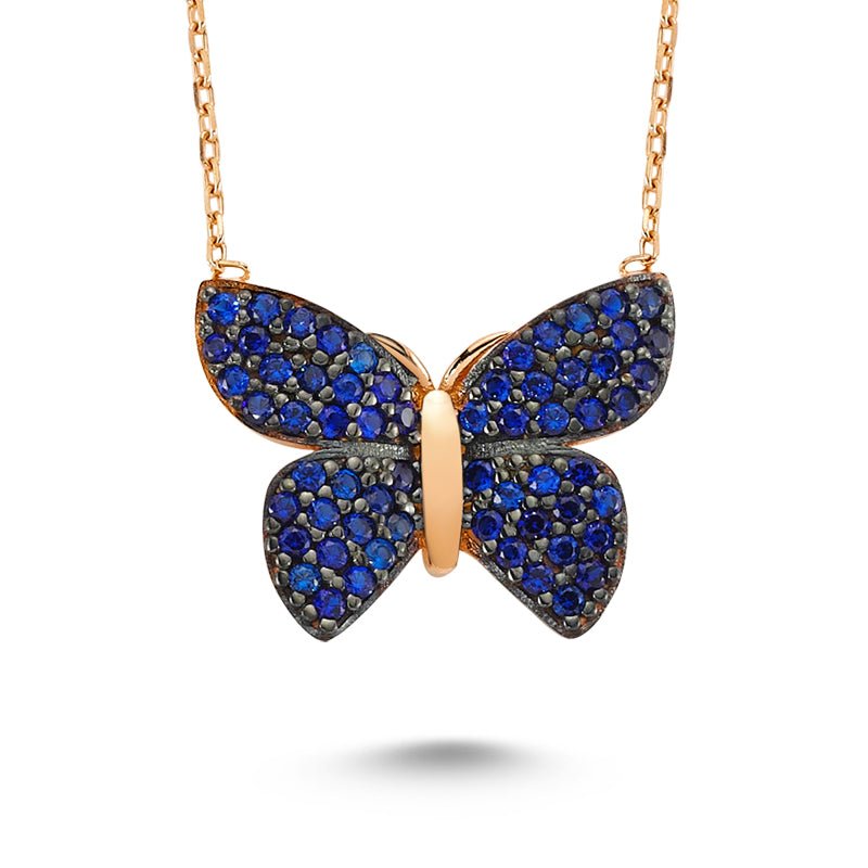 Dark Blue Butterfly Necklace in rose gold - amoriumjewelry