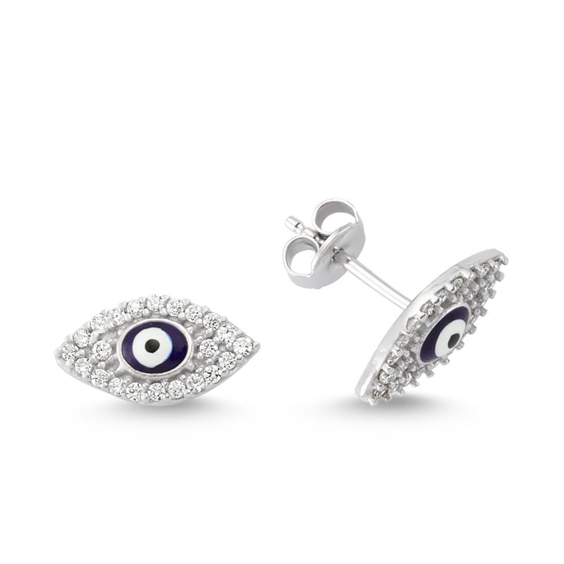 Dark Blue Evil Eye Stud Earrings in Silver - amoriumjewelry