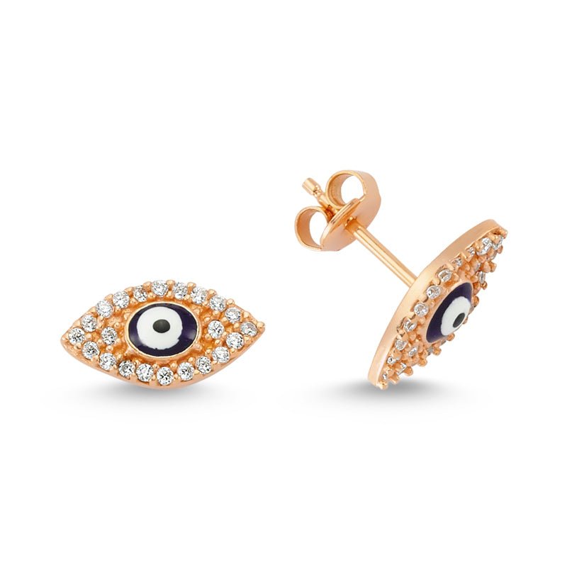 Dark Blue Evil Eye Studs in Rose Gold - amoriumjewelry