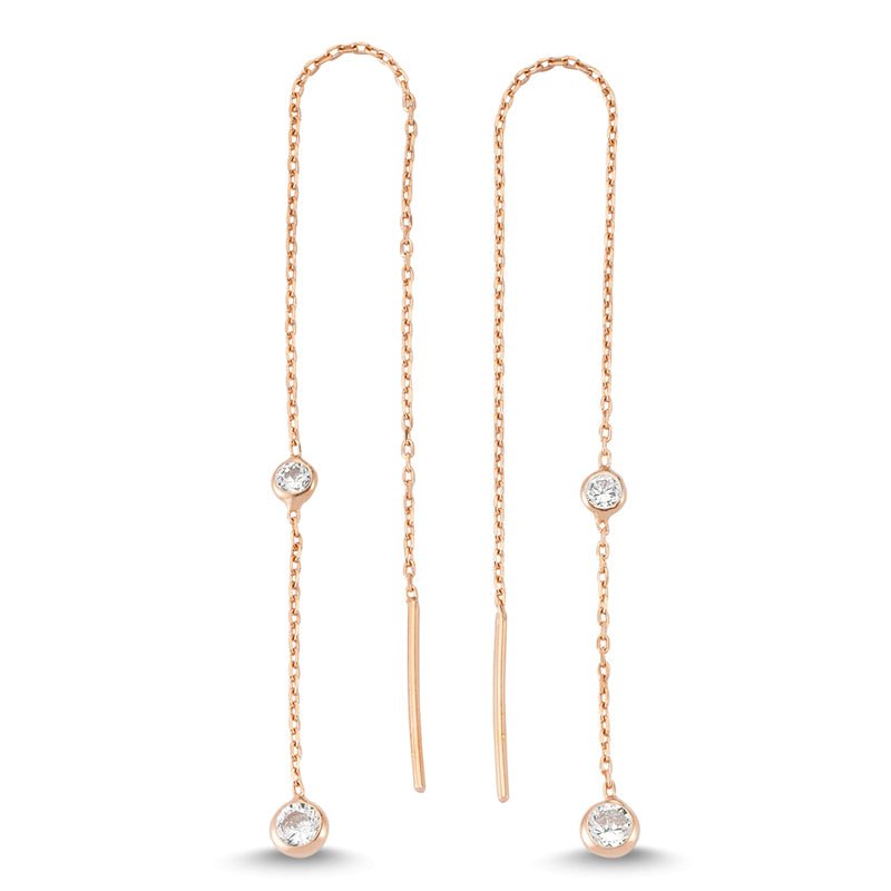 Diamond Ear Threaders in Rose Gold - amoriumjewelry