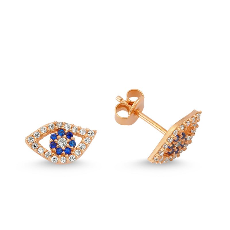 Diamond Evil Eye Studs in Rose Gold - amoriumjewelry