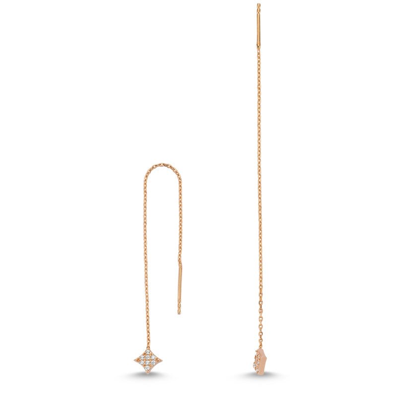 Diamond Shaped Threader Earrings in Rose Gold - amoriumjewelry