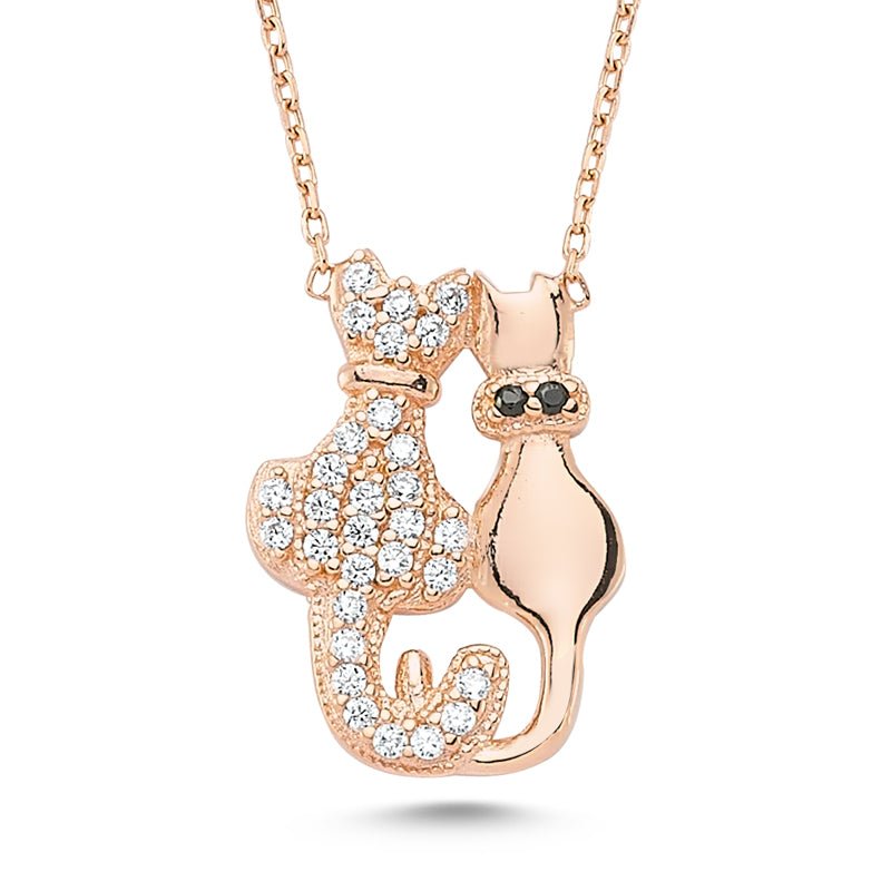 Double Cat Necklace in Rose Gold - amoriumjewelry