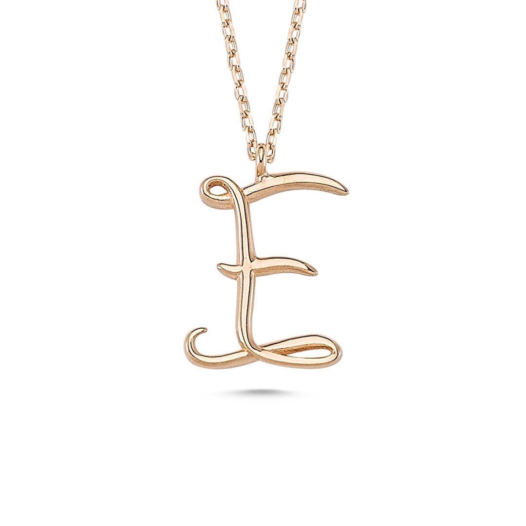 E Initial Necklace Rose Gold - amoriumjewelry