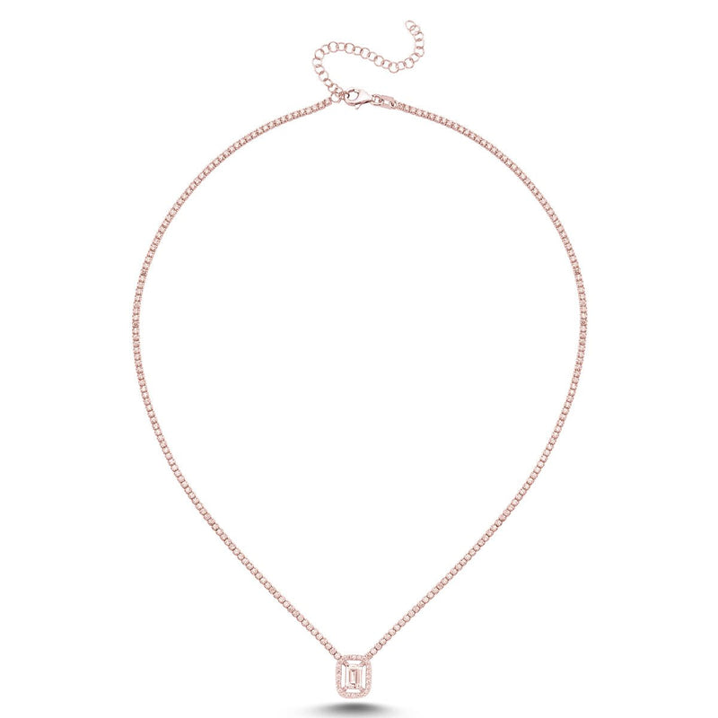 Emerald Halo Pendant Silver Tennis Necklace - amoriumjewelry