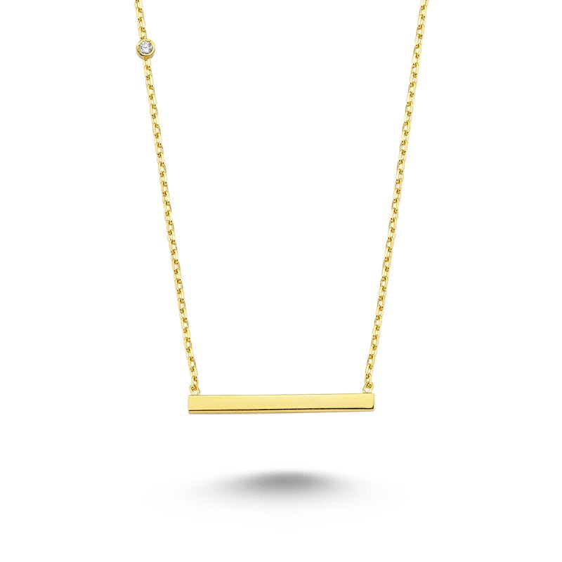 Flat Bar with Diamond Necklace in Gold - amoriumjewelry