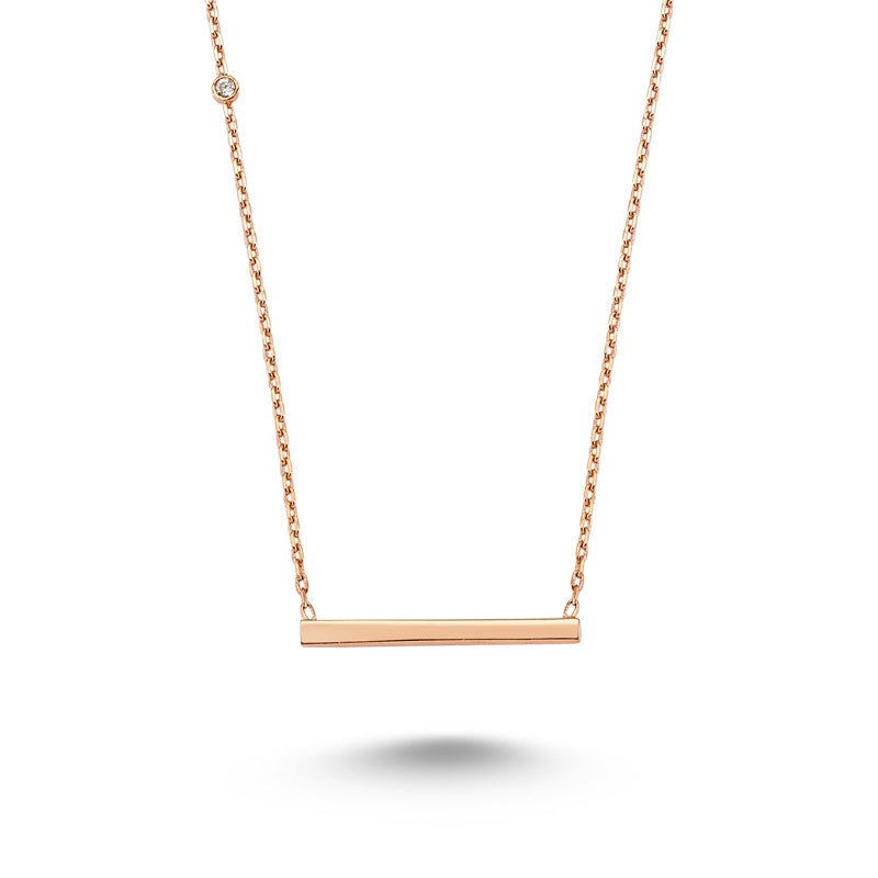 Flat Bar with Diamond Necklace in Rose Gold - amoriumjewelry