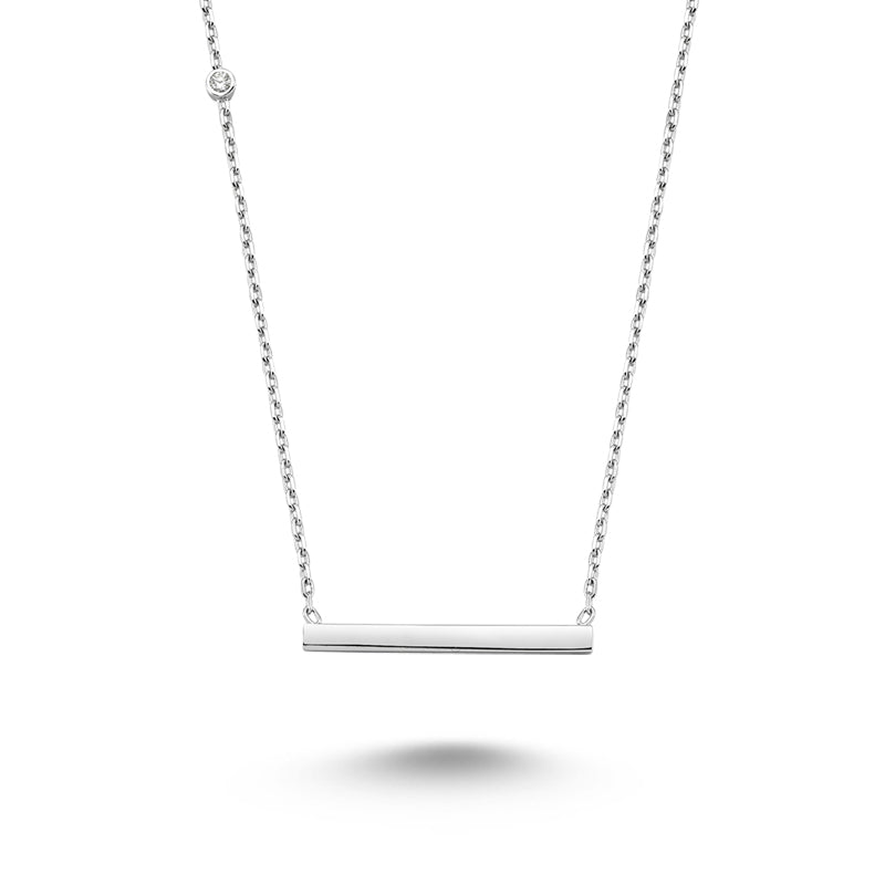 Flat Bar with Diamond Necklace in Silver - amoriumjewelry
