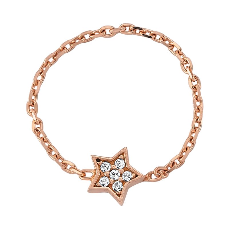 Full Star Chain Ring in Rose Gold - amoriumjewelry