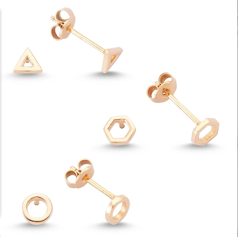 Geometric Ear Stud (Set) in Rose Gold - amoriumjewelry